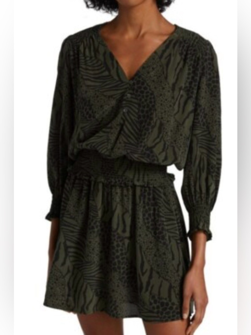 Rails Zana Dress in the color Olive Mixed Animal Print with smocking